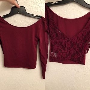 AE maroon ballerina top lace back never worn